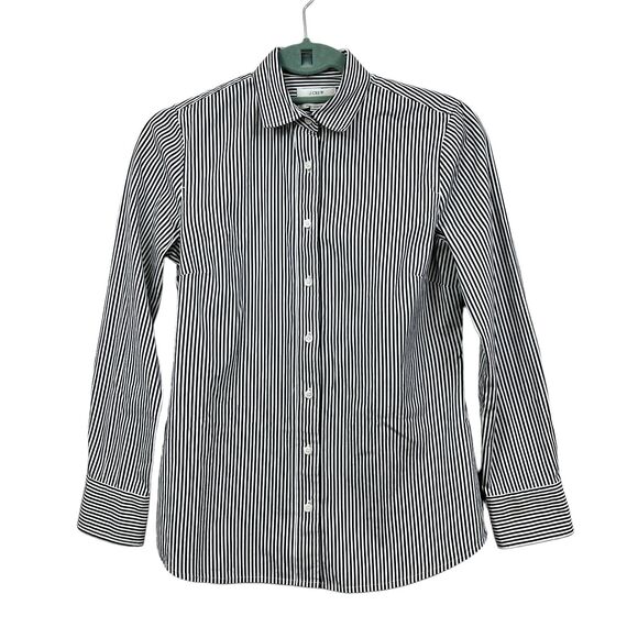 J. Crew Womens Perfect Shirt Stripe Button Up Long Sleeve‎ Shirt Black White PXS - Picture 1 of 5